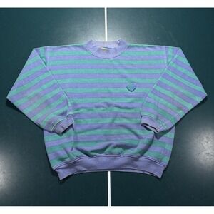 Vintage 80s Saturdays Striped Crewneck Sweatshirt Men's Large Green Purple Retro
